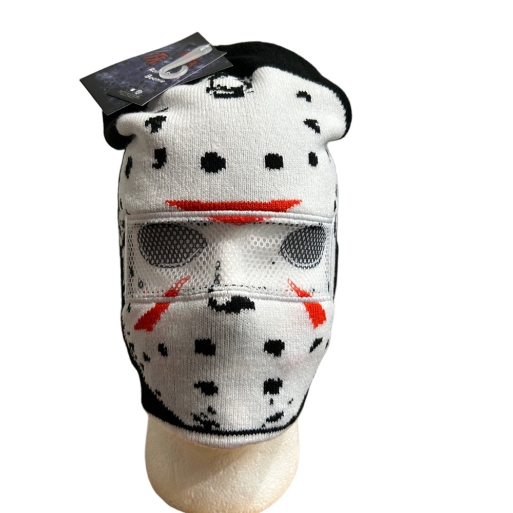 Jason Hockey Mask Design Black and White Knit Hat